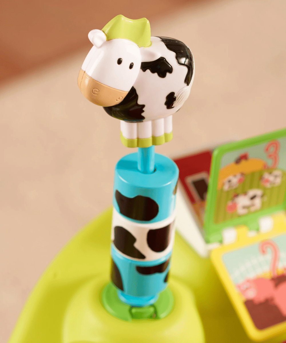 Farm animal topper with cow and bird spouts on blue base